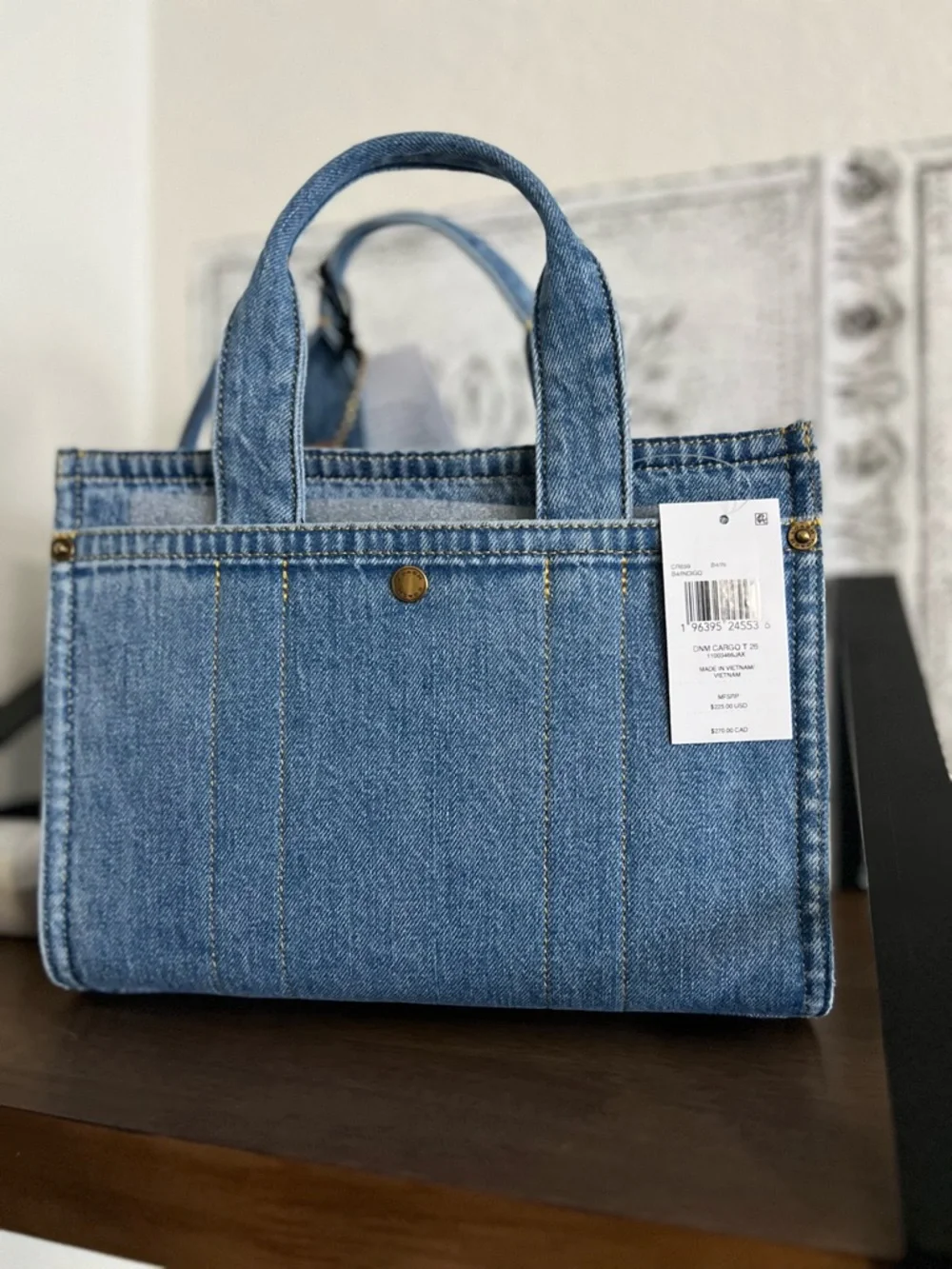 NWT Coach Denim Logo Tote Bag - Light Blue with Gold Hardware - Picture 4 of 8